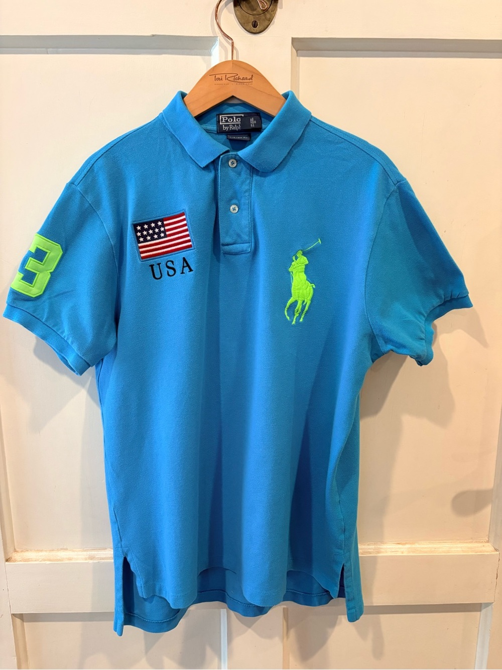 Polo Ralph Lauren USA Big Pony #3 Flag Polo Shirt Blue Men’s L - Picture 5 of 15